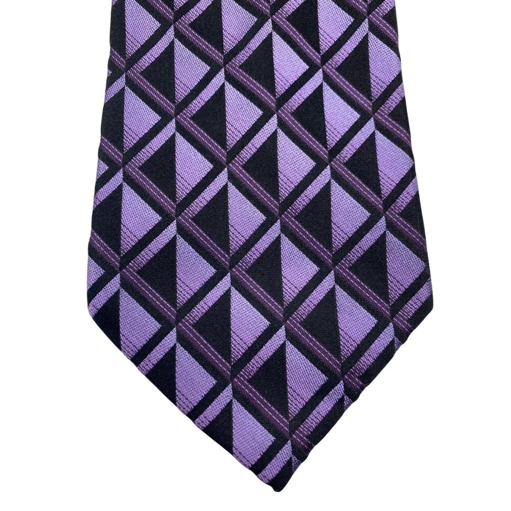 Joseph & Feiss Silk Tie Purple Black Geometric Pattern 59” Long 3.5” Wide